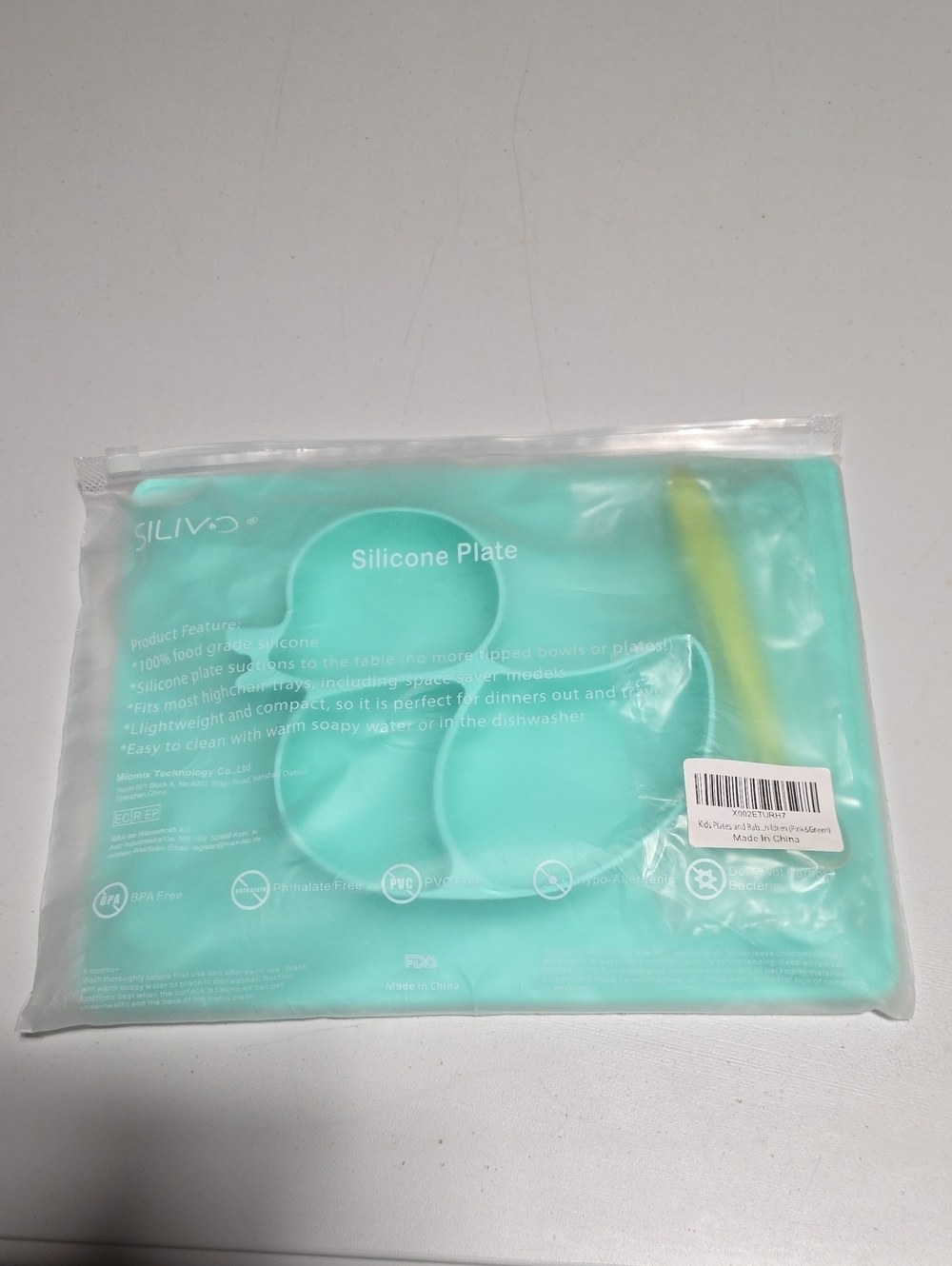 Silicone Duck Shaped Plate With Spoon - Mint Green